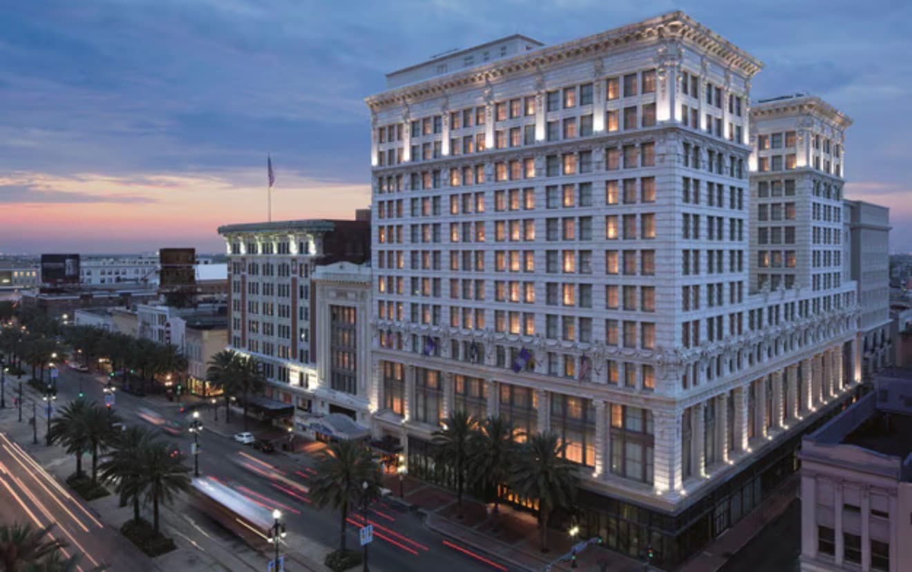 The Ritz-Carlton, New Orleans at dusk on Canal Street